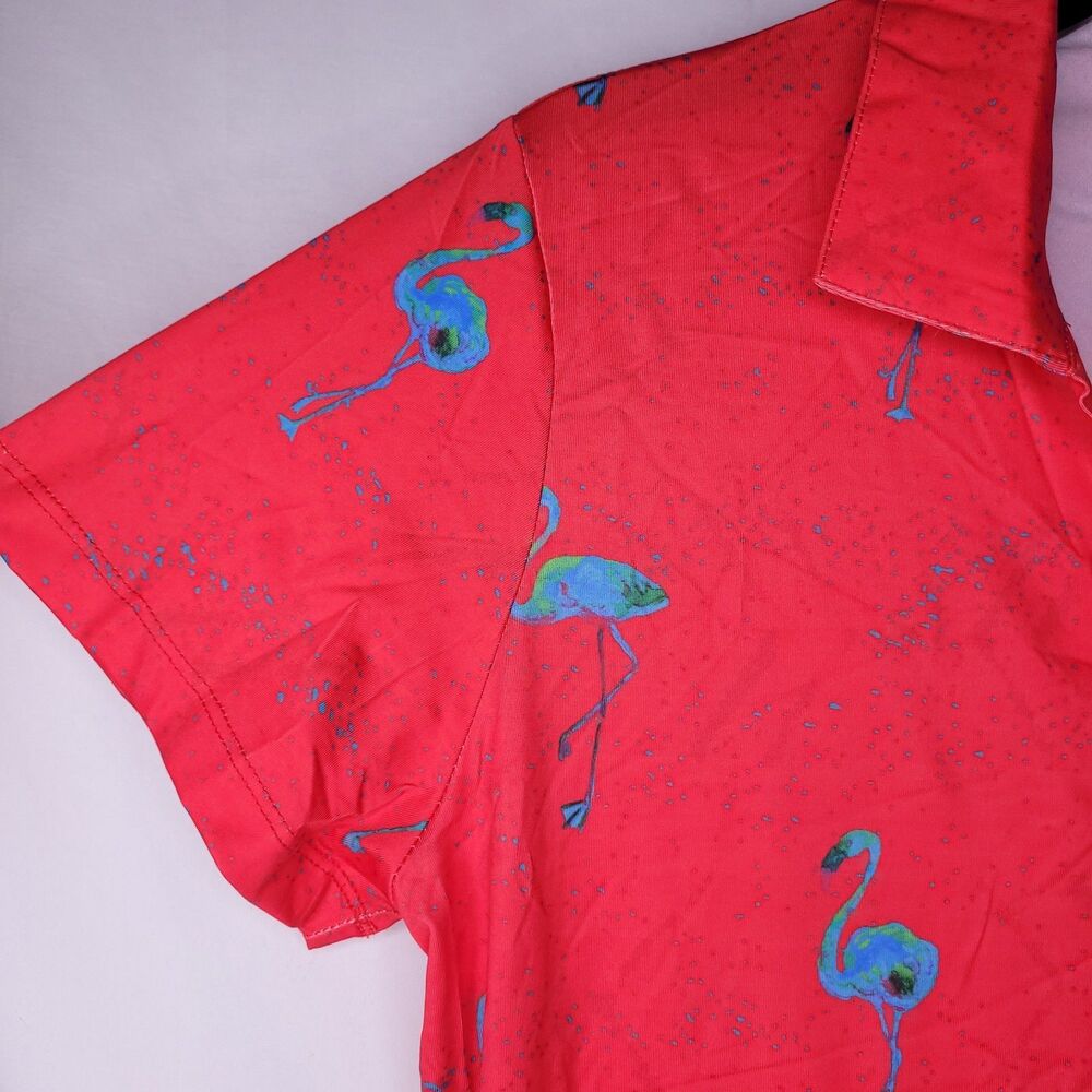 Yatta Golf Polo Shirt Womens Large Red Flamingo Print Just Beachy NWT - Picture 3 of 13